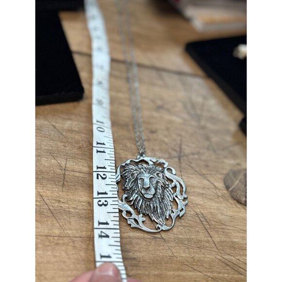 Lion Head Pendant Necklace In Silver-Tone Metal With Intricate Detailing & Chain - Picture 8 of 13